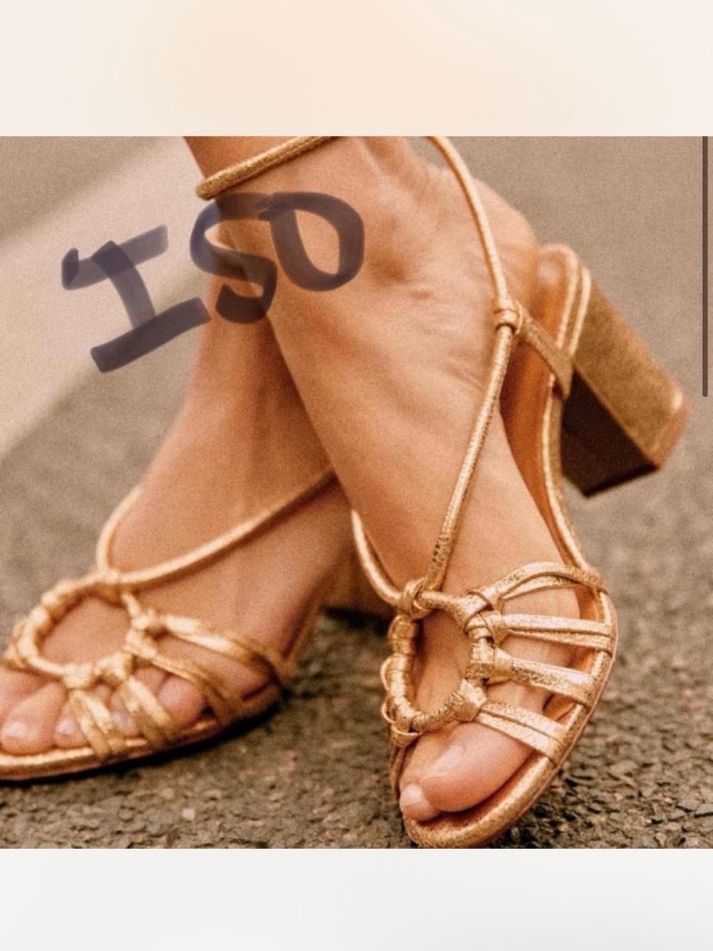 Sezane Metallic Rose Gold Braided Ring Block Heel Sandals